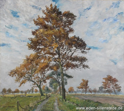 Sillenstede, Marienholzer Weg, um 1961, 74x66,5 cm, Öl auf Leinwand, Privatbesitz (WV-Nr. 508)