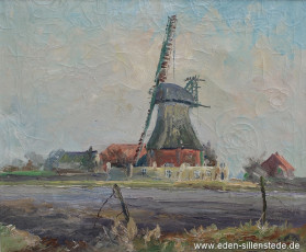 Sillenstede, Mühle, 1940er, 60x50 cm, Öl auf Leinwand, Besitz Grundschule Sillenstede (WV-Nr. 504)