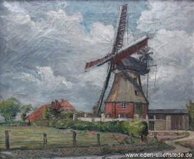 Sillenstede, Mühle, 1950er, 64,5x53,5 cm, Öl auf Leinwand, Privatbesitz (WV-Nr. 1115)