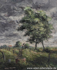 Sillenstede, Umland, Blick auf Sillenstede, 1960er, 46,5x56,3 cm, Öl auf Leinwand, Privatbesitz (WV-Nr. 1377)