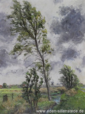 Sillenstede, Umland, Blick von Sengwarden aus, 1970, 60x80 cm, Öl auf Leinwand, Privatbesitz (WV-Nr. 1004)