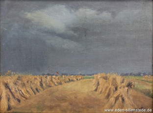 Sillenstede, Umland, Geerntetes Feld bei Sillenstede, 1920er, 40x30 cm, Öl auf Holz, Besitz Schlossmuseum Jever (WV-Nr. 1143)
