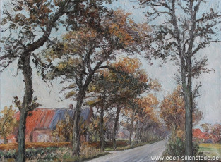 Sillenstede, Umland, Landstraße nach Sillenstede, 1960er, 60x44,5 cm, Öl auf Leinwand, Privatbesitz (WV-Nr. 1007)