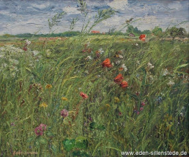 Sillenstede, Umland, Wildblumen, 1960er, 55,2x46 cm, Öl auf Leinwand, Privatbesitz (WV-Nr. 1496)