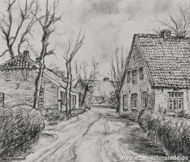 Sillenstede, Weg hinter der Kirche, um 1924, 27x23 cm, Kohlezeichnung, Nachlass Arthur Eden (WV-Nr. 341)