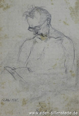 Skizze, Briest liest, 1945, 10x15 cm, Bleistift auf Papier, Nachlass Arthur Eden (WV-Nr. 427)