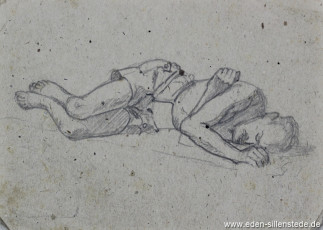 Skizze, Ein Schläfer, 1945, 5x11 cm, Bleistift auf Papier, Nachlass Arthur Eden (WV-Nr. 385)