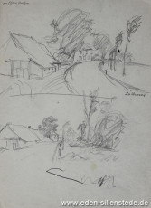 Skizze, Ellenserdamm, Zollhaus, 1920-50er, 21x29 cm, Bleistiftzeichnung, Nachlass Arthur Eden (WV-Nr. 171)