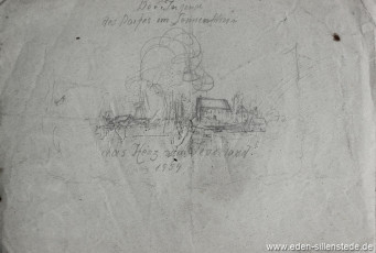 Skizze, Entwurf der Fahne für die Sillensteder Jugend, 1954, 23x16 cm, Bleistiftzeichnung,Nachlass Arthur Eden (WV-Nr. 319)