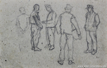 Skizze, Gefangene, 1945, 15x9,5 cm, Bleistift auf Papier, Nachlass Arthur Eden (WV-Nr. 396)