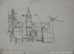 Skizze, Hooksiel, Burg Fischhausen, 1930-50er, 29x21 cm, Bleistiftzeichnung, Nachlass Arthur Eden (WV-Nr. 333)