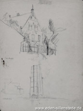 Skizze, Jever, Wiefels, Hohenkirchen, 1920-50er, 29,5x40 cm, Bleistiftzeichnung, Nachlass Arthur Eden (WV-Nr. 253)