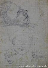 Skizze, Männerköpfe, 1945, 10,4x14,8 cm, Bleistift auf Papier, Nachlass Arthur Eden (WV-Nr. 372)