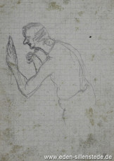 Skizze, Mann beim Rasieren, 1945, 10x14,7 cm, Bleistift auf Papier, Nachlass Arthur Eden (WV-Nr. 450)