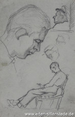 Skizze, Mitgefangene, 1945, 13,5x20 cm, Bleistift auf Papier, Nachlass Arthur Eden (WV-Nr. 374)