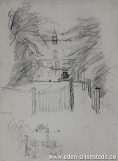 Skizze, Neuenburg, Schloss, 1930-50er, 29,5x39,5 cm, Bleistiftzeichnung, Nachlass Arthur Eden (WV-Nr. 184)