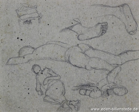 Skizze, Ruhende Männer, 1945, 13,5x11 cm, Bleistift auf Papier, Nachlass Arthur Eden (WV-Nr. 399)