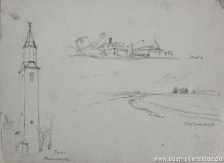Skizze, Sande, Sande und Marienhausen, 1920-50er, 29x21 cm, Bleistiftzeichnung, Nachlass Arthur Eden (WV-Nr. 313)