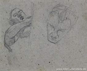 Skizze, Schläfer und Männerkopf, 1945, 13,5x11 cm, Bleistift auf Papier, Nachlass Arthur Eden (WV-Nr. 397)