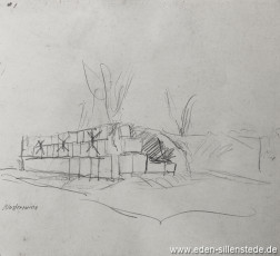 Skizze, Schortens, Turmfußruine im Kosterpark, 1920-50er, 22x20 cm, Bleistiftzeichnung, Nachlass Arthur Eden (WV-Nr. 290)