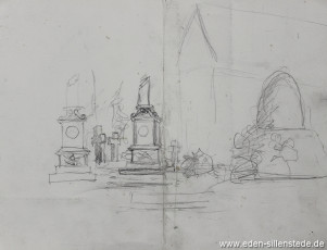 Skizze, Sillenstede, Ehrenmal, 1920-50er, 29x22 cm, Bleistiftzeichnung, Nachlass Arthur Eden (WV-Nr. 294)