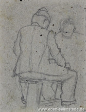 Skizze, Spielende Männer, 1945, 8,5x11 cm, Bleistift auf Papier, Nachlass Arthur Eden (WV-Nr. 421)
