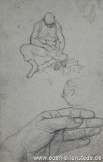 Skizze, Studie in Gefangenschaft, 1945, 15x24 cm, Bleistift auf Papier, Nachlass Arthur Eden (WV-Nr. 380)