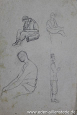 Skizze, Studien von Mitgefangenen, 1945, 13,5x20 cm, Bleistift auf Papier, Nachlass Arthur Eden (WV-Nr. 401)