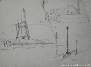 Skizze, Tenghausen-Schillig, Mühle, 1920-50er, 29x21 cm, Bleistiftzeichnung, Nachlass Arthur Eden (WV-Nr. 332)