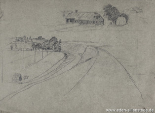 Skizze, Unbekannter Ort, Dorfansichten, 1930er, 30x21 cm, Bleistiftzeichnung, Nachlass Arthur Eden (WV-Nr. 256)