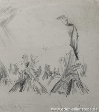 Skizze, Unbekannter Ort, Getreidehocken, 1920-50er, 18x23 cm, Bleistiftzeichnung, Nachlass Arthur Eden (WV-Nr. 285)