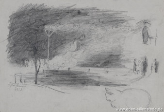 Skizze, Unbekannter Ort, Osterfeuer, 1923, 30x20 cm, Bleistiftzeichnung, Nachlass Arthur Eden (WV-Nr. 242)