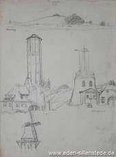 Skizze, Varel, Steinhausen, 1920-50er, 29,5x40 cm, Bleistiftzeichnung, Nachlass Arthur Eden (WV-Nr. 275)