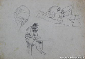 Skizze, Zeitvertreib und Rast, 1945, 21x14,5 cm, Bleistift auf Papier, Nachlass Arthur Eden (WV-Nr. 409)
