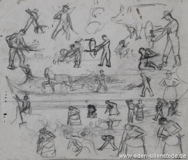 Skizzen des Landlebens, 1920-30er, 28x24 cm, Bleistiftzeichnung, Nachlass Arthur Eden (WV-Nr. 238)