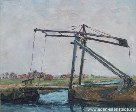 Spetzerfehn, Zugbrücke, 1958, 50,5x42,5 cm, Öl auf Leinwand, Nachlass Arthur Eden (WV-Nr. 57)