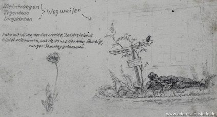 Stillleben, Der Wegweiser, 1945, 20x10,5 cm, Bleistift auf Papier, Nachlass Arthur Eden (WV-Nr. 430)