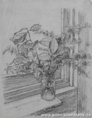 Stillleben, Strauß auf einer Fensterbank, 1945, 20,2x26 cm, Bleistift auf Papier, Nachlass Arthur Eden (WV-Nr. 465)