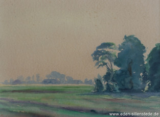 Unbekannter Ort, Abendstimmung, 1950er, 22x16,3 cm, Aquarell, Privatbesitz (WV-Nr. 1375)