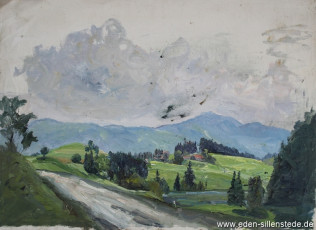 Unbekannter Ort, Bergische Landschaft (unvollendet), 1959, 71x51 cm, Öl auf Leinwand, Nachlass Arthur Eden (WV-Nr. 152)