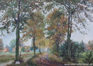 Unbekannter Ort, Feldweg im Herbst, um 1960, 70x50 cm, Öl auf Leinwand, Privatbesitz (WV-Nr. 1242)
