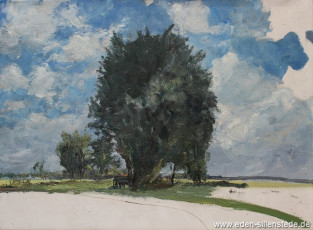 Unbekannter Ort, Fries. Landschaft (unvollendet), 1970er, 76x56,5 cm, Öl auf Leinwand, Nachlass Arthur Eden (WV-Nr. 133)
