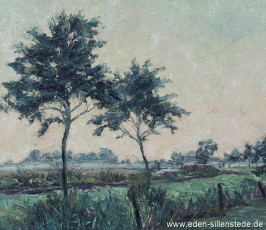 Unbekannter Ort, Friesische Landschaft, 1950er, 41x35,5 cm, Öl auf Leinwand, Besitz Landkreis Friesland (WV-Nr. 615)