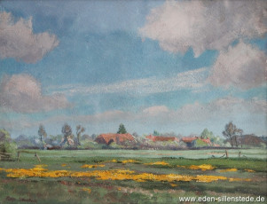 Unbekannter Ort, Friesische Landschaft, um 1946, 36x27,5 cm, Tempera, Privatbesitz (WV-Nr. 1222)