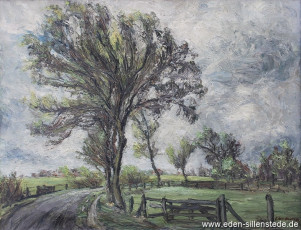 Unbekannter Ort, Friesischer Landstrich, 1940-50er, 64x49 cm, Öl auf Leinwand, Privatbesitz (WV-Nr. 993)