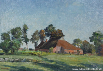 Tettens, Umland, Hof Feddermann, 1940-50er, 61x43 cm, Öl auf Leinwand, Besitz Landkreis Friesland (WV-Nr. 614)