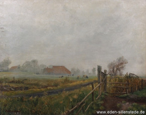 Zissenhausen, Gehöft am Tettenser Tief, 1940er, 56,5x44,5 cm, Öl auf Leinwand, Privatbesitz (WV-Nr. 1382)