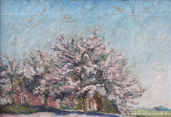 Unbekannter Ort, Hof im Frühling, 1940-50er, 53,3x37,4 cm, Privatbesitz (WV-Nr. 1137)