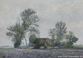 Unbekannter Ort, Hof in Friesland, um 1950, 70,5x50,5 cm, Öl auf Leinwand, Privatbesitz (WV-Nr. 1040)