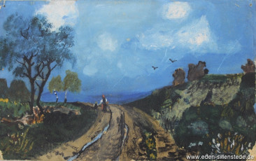 Unbekannter Ort, Landschaft, 1913, 27x17 cm, Tempera, Nachlass Arthur Eden (WV-Nr. 270)